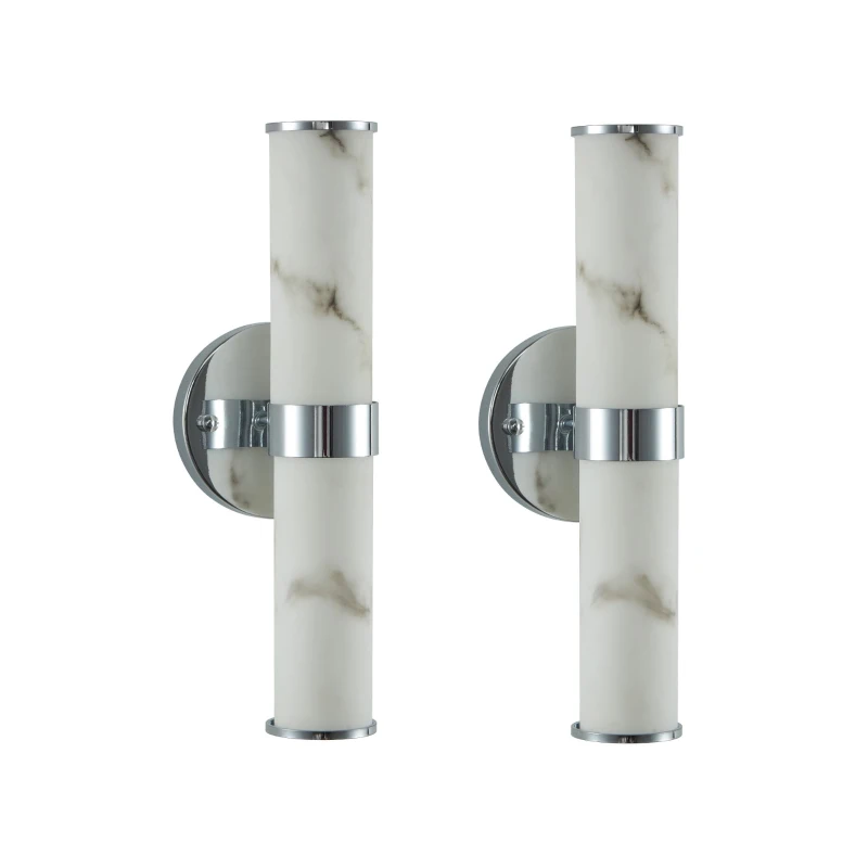 Set of 2 Resin Imitation Marble Wall Sconce, Modern Vertical Light Fixture for Bathrooms, Hallways, Bedrooms, 5" L x 5.5" W x 14" H, Silver