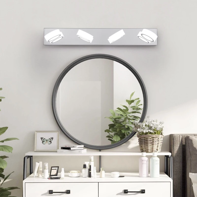 29" Modern 4-Light LED Vanity Light with Rotatable Design, Dimmable Chrome Bathroom Wall Fixture, 29" L x 5" W x 4.5" H, Chrome