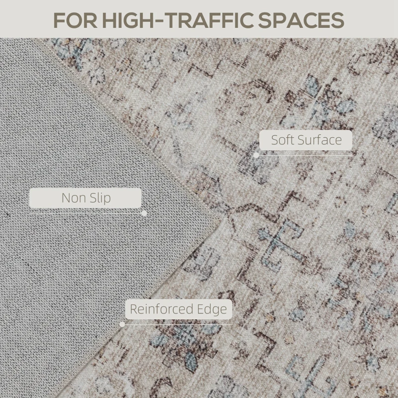 HOMCOM Machine Washable Area Rug 4x6, Non-Slip Traditional Floor Carpet for Living Room, Bedroom, Light Mixed-Brown