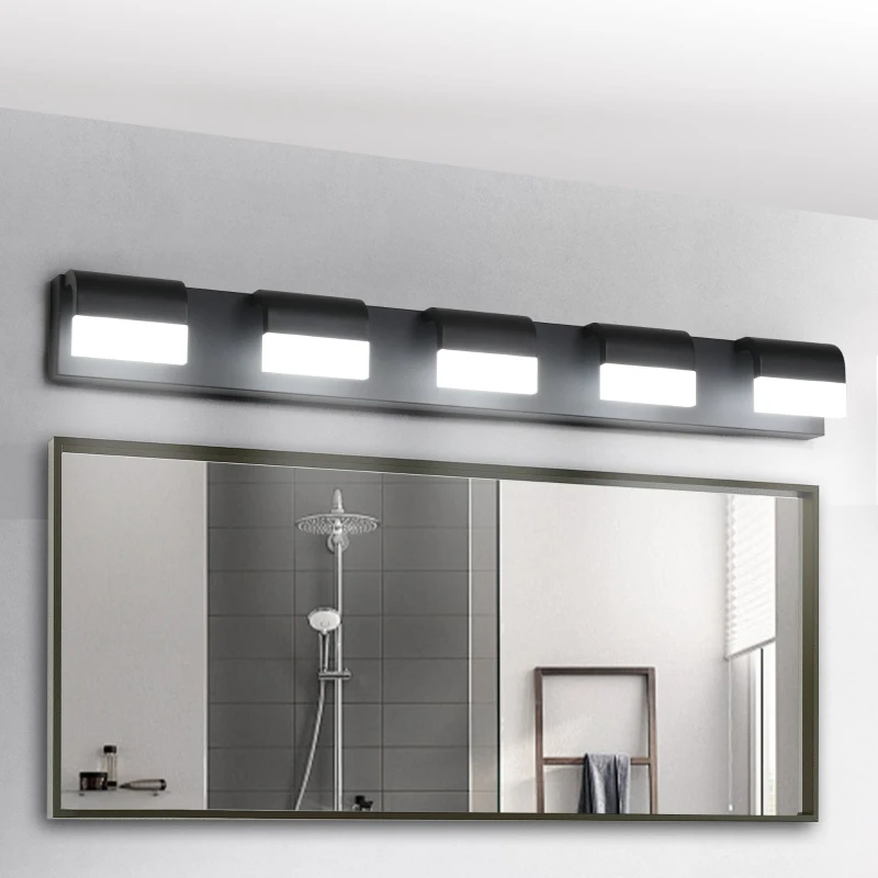 Modern Bathroom Vanity Lighting with 5-Light LED, Mirror Wall Fixture, Dimmable, Energy-Saving, 38" L x 3.5" W x 4.5" H, Black