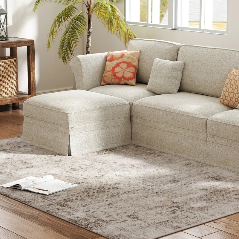 HOMCOM Machine Washable Area Rug 5x7, Non-Slip Traditional Floor Carpet for Living Room, Bedroom, Light Mixed-Brown