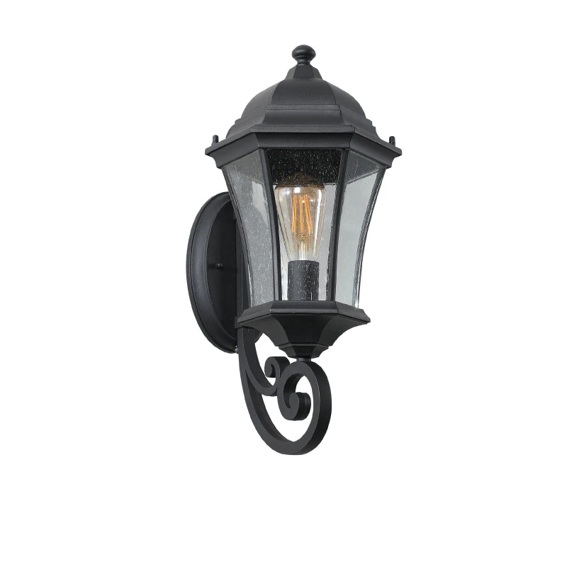Vintage Wall-Mounted Outdoor Lantern Light with Weather-Resistant, Aluminum Sconce for Porch, Patio, 11" L x 9.5" W x 19.5" H, Black