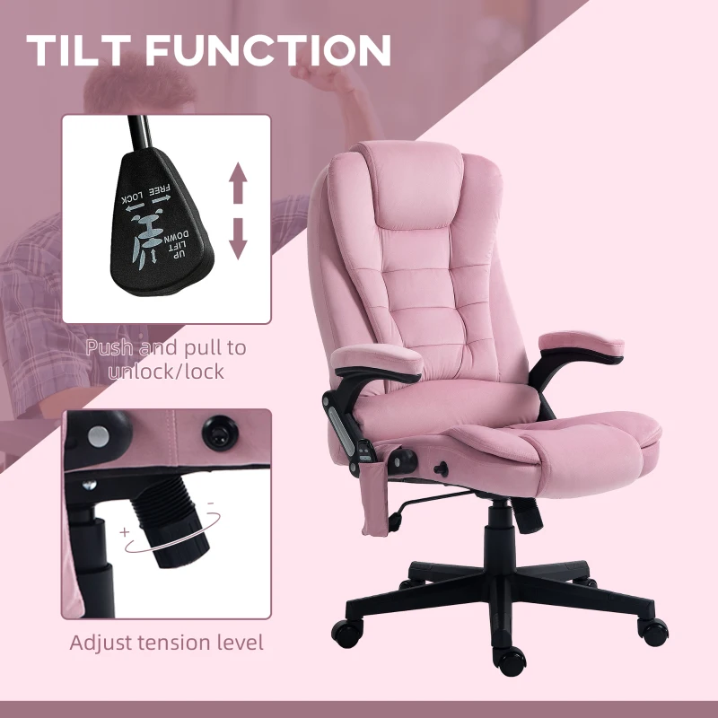 Vinsetto Reclining Massage Office Chair, Executive Office Chair with High Back, Swivel Wheels, Pink