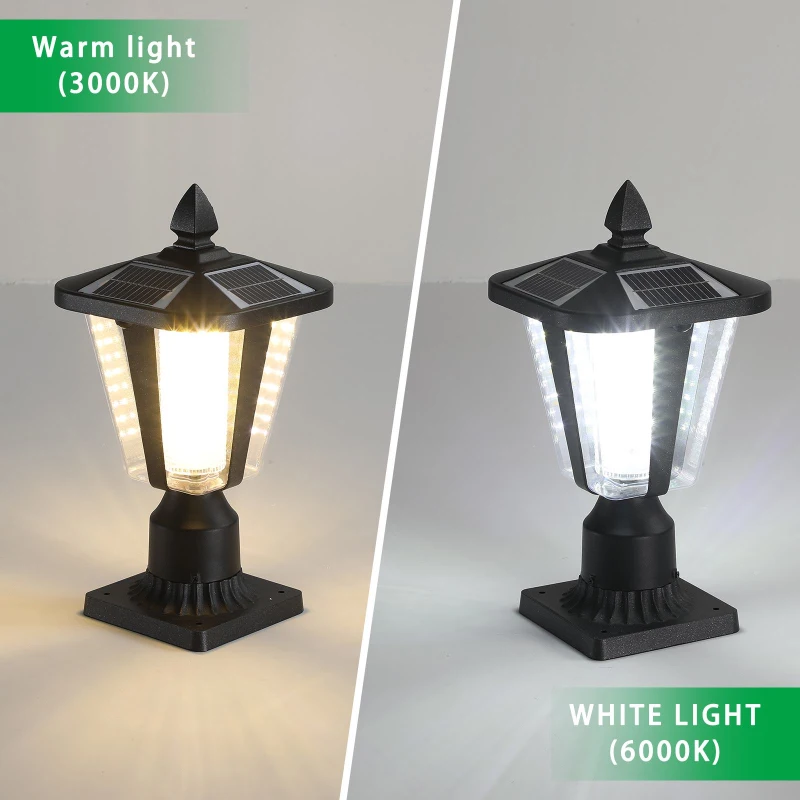 2-Pack Solar Powered Outdoor Lantern with LED, Modern Garden Light for Pathways, Yards, and Driveways, 8" L x 8" W x 15" H, Black