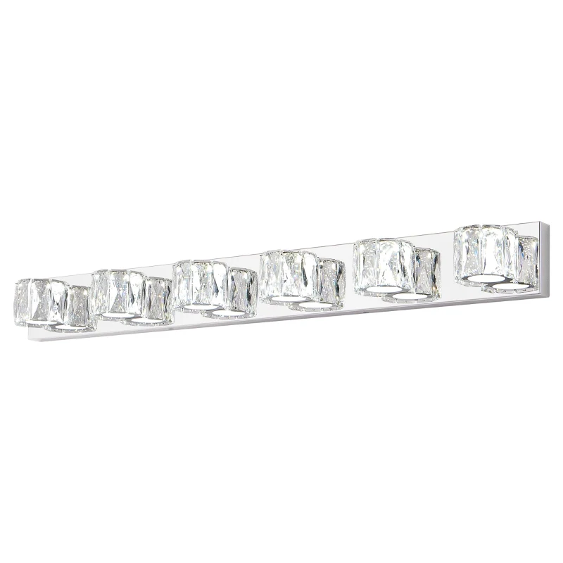 Modern 6-Light LED Wall Sconce with Clear Crystal Shades, Built-In LED Lighting, Elegant Bathroom Vanity Light, 41" L x 4.5" W x 4.5" H, Silver