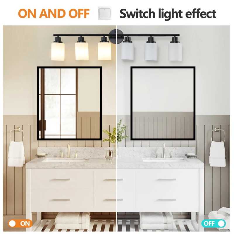 39" Modern 6-Light Vanity Light with Iron Frame, Frosted Glass, Wall Sconce for Bathroom, Dressing Room, 39" L x 6.5" W x 10" H, Black+White