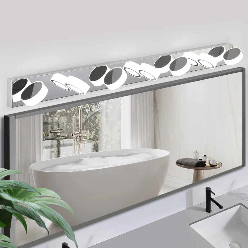 52" Modern 7-Light LED Vanity Light Fixture with Acrylic Shades, Dimmable Bathroom Wall Sconce, 52" L x 5" W x 4.5" H, Chrome