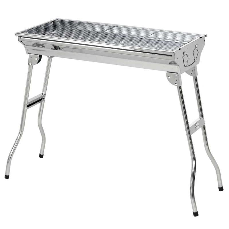 Outsunny Stainless Steel Charcoal BBQ Grill, Portable Barbecue Grill with Handles for Outdoor, Cooking, Camping, Picnic