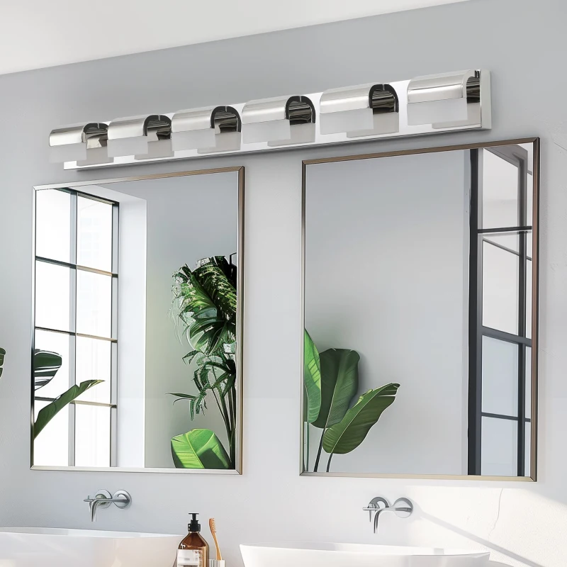 Modern Bathroom Vanity Lighting with 6-Light LED, Mirror Bath Wall Fixture, Stainless Steel, 46.5" L x 3.5" W x 4.5" H, Chrome