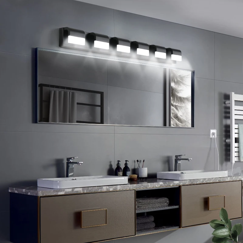 Modern Bathroom Vanity Lighting with 6-Light LED, Mirror Bath Wall Fixture, Dimmable, Energy-Saving, 46.5" L x 3.5" W x 4.5" H, Black