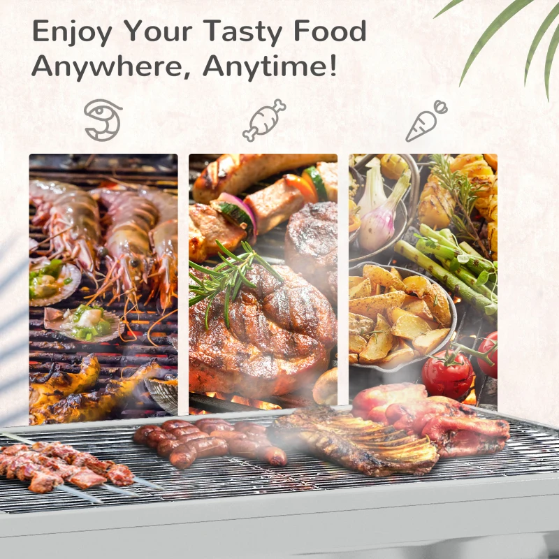 Outsunny Charcoal Barbecue Grill Stainless Steel Small Portable Folding BBQ Camping Grill for Shish Kabob