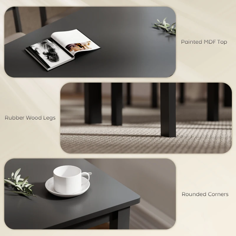 HOMCOM 5-Piece Small Kitchen Table Set for 4, Farmhouse Dining Table Set with Upholstered Chairs and Rubber Wood Legs, Black