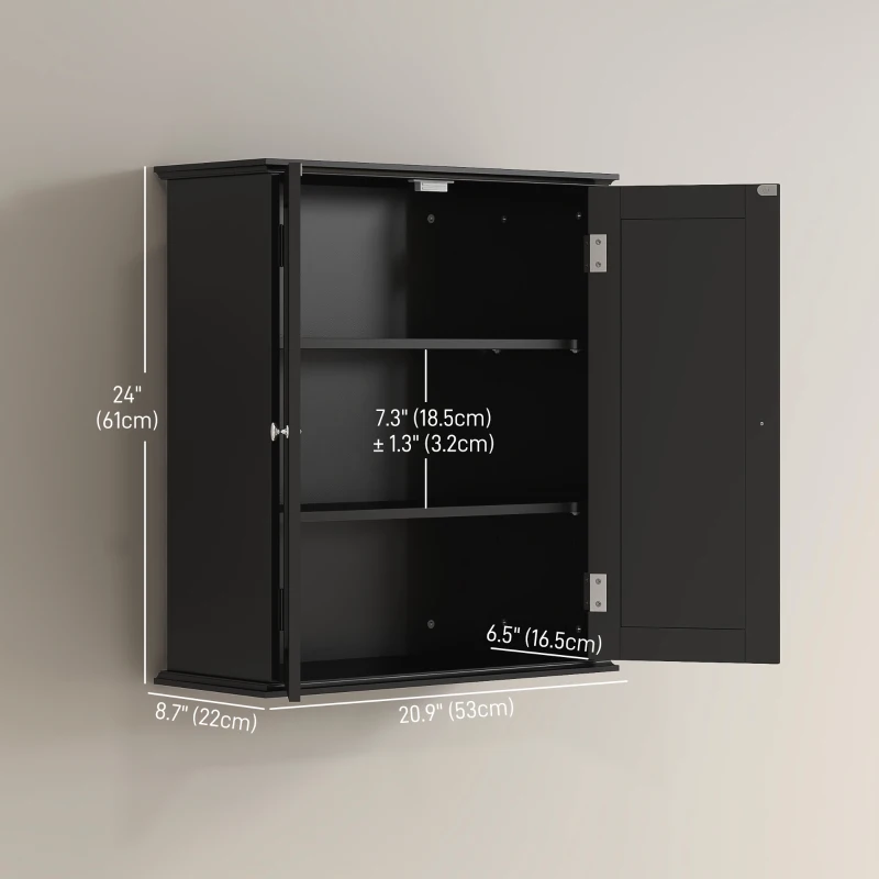 HOMCOM Bathroom Medicine Cabinet, Wall Cabinet with 2 Doors and Adjustable Shelf, Space Saver Over Toilet Cabinet