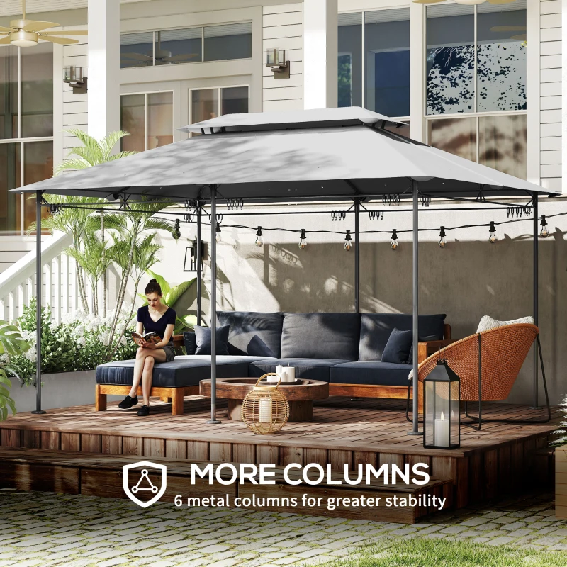 Outsunny 10' x 13' Double Roof Patio Gazebo, Outdoor Gazebo with Curtains, for Garden, Lawn, Backyard and Deck, Dark Grey
