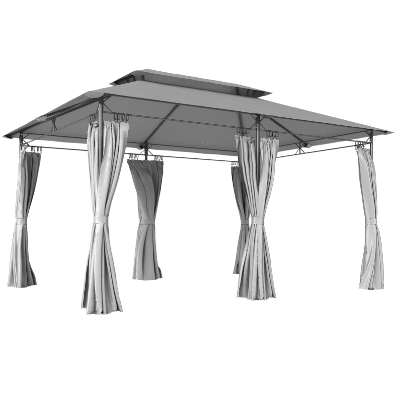 Outsunny 10' x 13' Double Roof Patio Gazebo, Outdoor Gazebo with Curtains, for Garden, Lawn, Backyard and Deck, Dark Grey