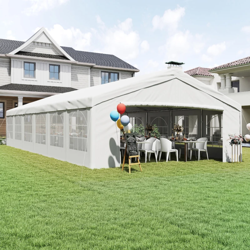 Outsunny 40'x20' Heavy Duty Large Party Tent & Carport with Removable Sidewalls, Windows, Portable Garage Canopy Tent, Sun Shade Shelter for Parties Wedding Outdoor Events, White