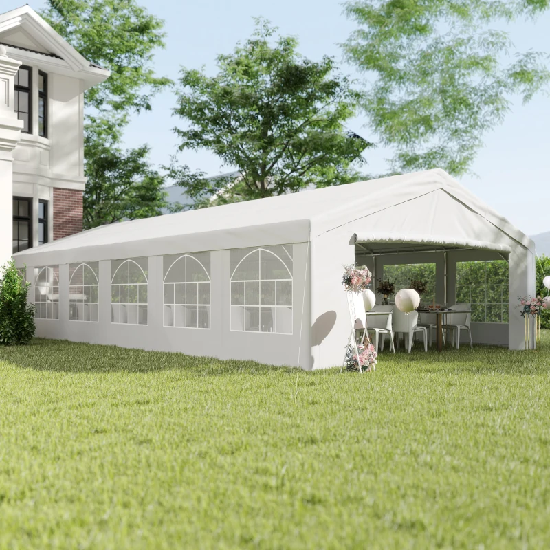 Outsunny 20 x 40 ft Heavy Duty Party Tent Outdoor Gazebo Wedding Tent Event Shelter Carport BBQ with Removable Sidewalls & Windows, Outside Waterproof Canopy for Parties, White