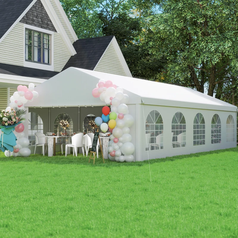 Outsunny 32'x16' Large Patio Gazebo, Steel Party Event Wedding Tent Canopy Carport Garage W/ 4 Removable Sidewalls for Outdoor Parking, White