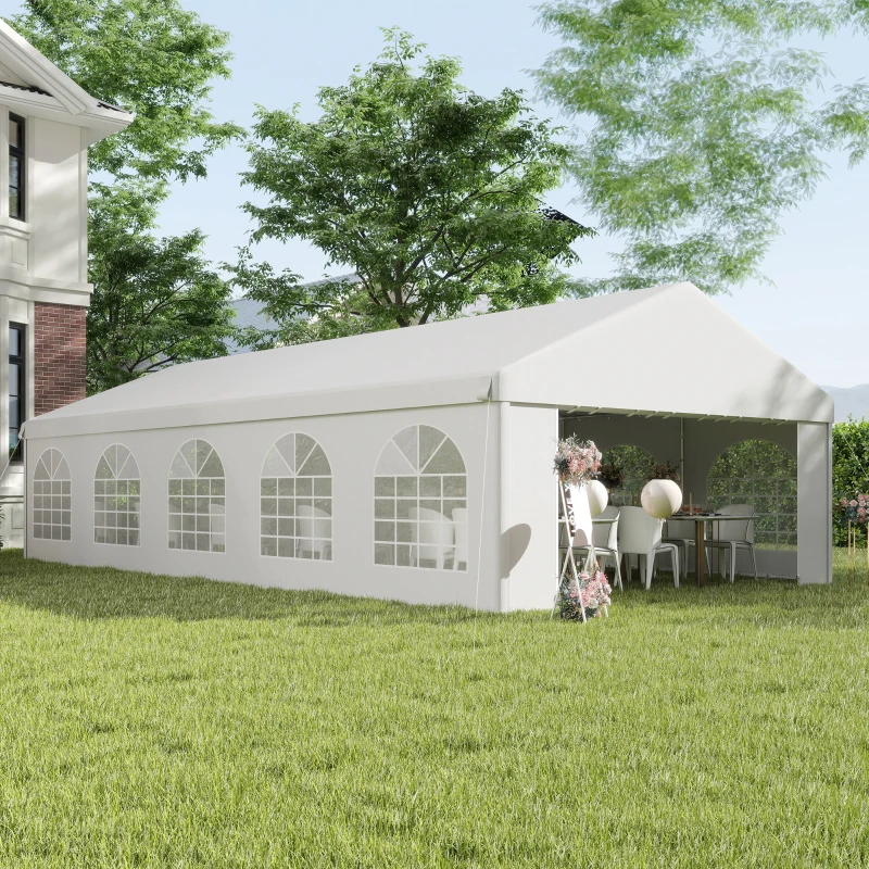 Outsunny 32'x16' Large Patio Gazebo, Steel Party Event Wedding Tent Canopy Carport Garage W/ 4 Removable Sidewalls for Outdoor Parking, White