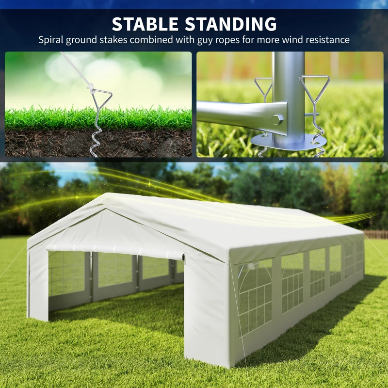 Outsunny 20 x 40 ft Heavy Duty Party Tent Outdoor Gazebo Wedding Tent Event Shelter Carport BBQ with Removable Sidewalls & Windows, Outside Waterproof Canopy for Parties, White