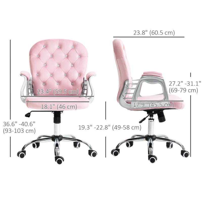 Vinsetto Office Chair, Computer Desk Chair with Adjustable Height and Tufted Back, Pink