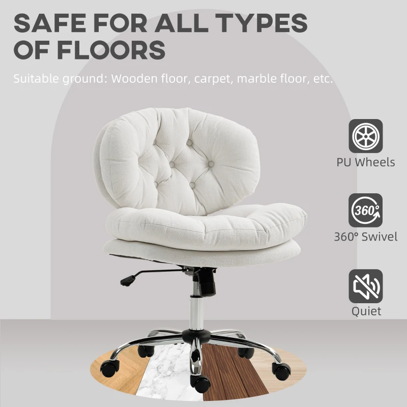 HOMCOM Computer Desk Chair, Armless Office Chair with Wide Padded Seat and Adjustable Height, Cream White