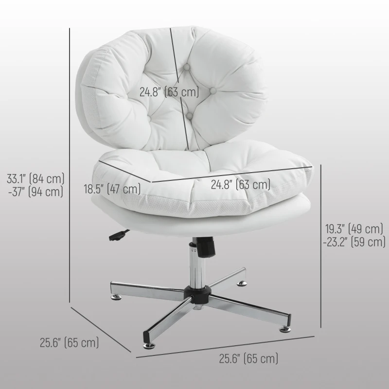 HOMCOM Computer Desk Chair, Armless Office Chair with Wide Padded Seat and Adjustable Height, White