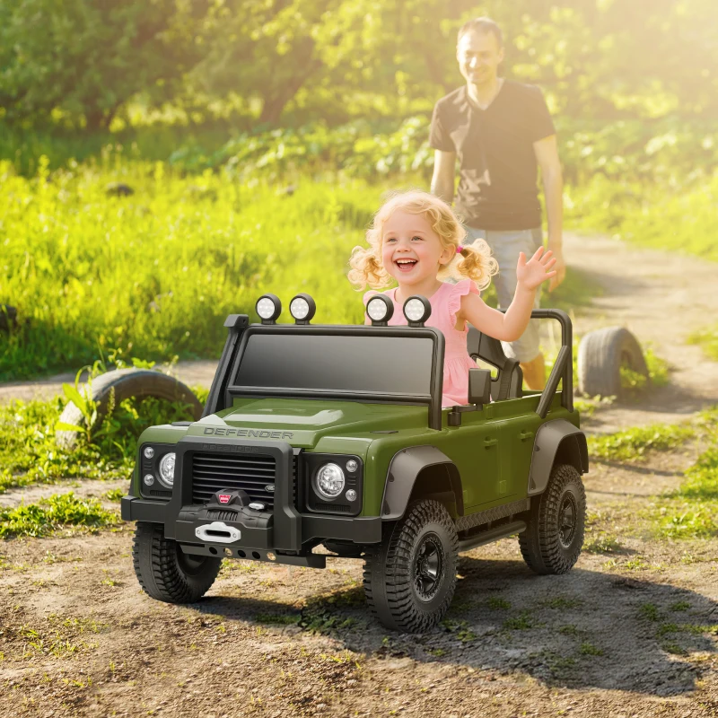 Qaba Land Rover Licensed Kids Ride on Truck with Remote Control, Spring Suspension, LED Lights, 3 Speed, Dark Green