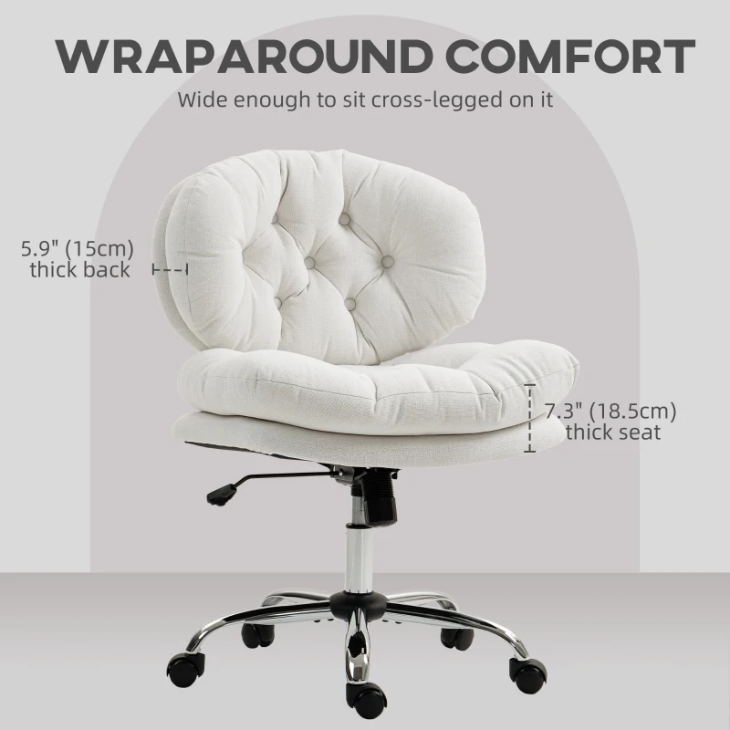 HOMCOM Computer Desk Chair, Armless Office Chair with Wide Padded Seat and Adjustable Height, Cream White