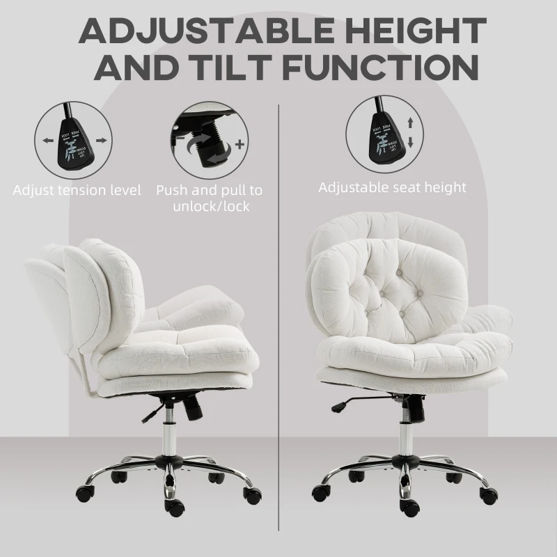 HOMCOM Computer Desk Chair, Armless Office Chair with Wide Padded Seat and Adjustable Height, Cream White