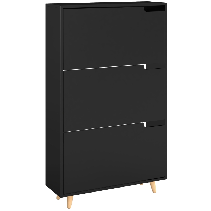 HOMCOM Slim Shoe Storage Cabinet with 3 Flip Drawers and Adjustable Shelves, Shoe Cabinet for 18-24 Pairs, Black