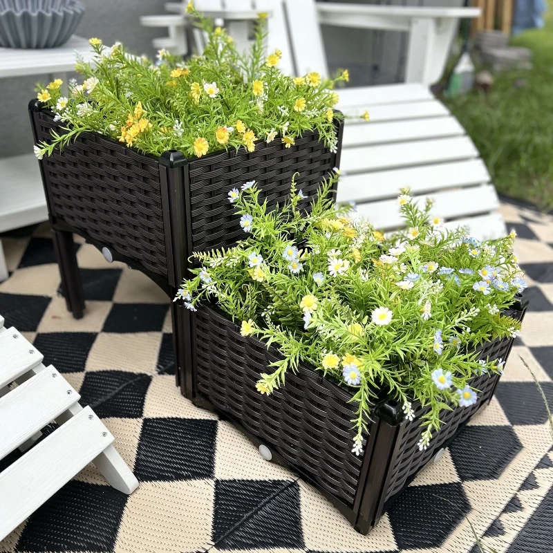 Outsunny 2-Piece Raised Garden Bed with Legs, Self-Watering Planter Box Raised Bed to Grow Flowers, Herbs & Vegetables, Brown