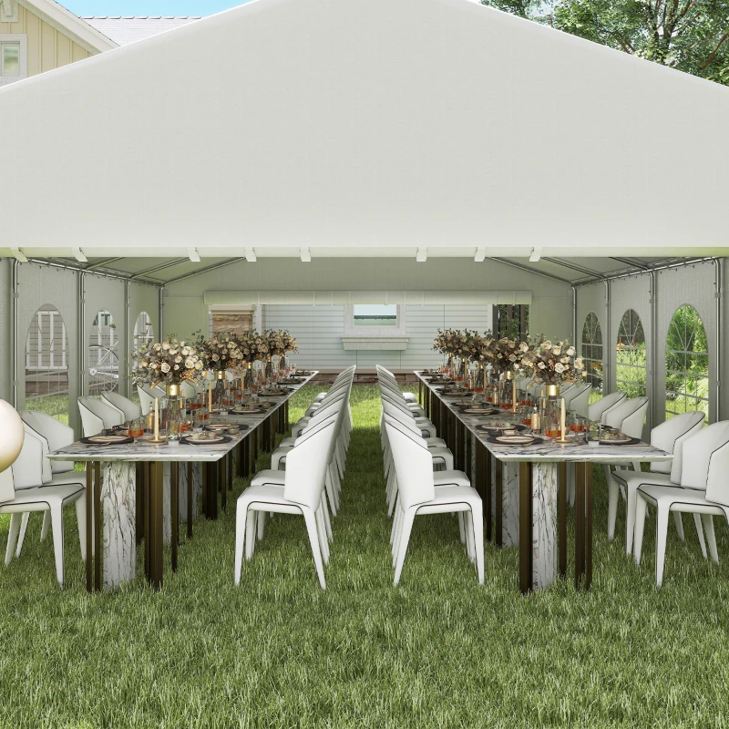 Outsunny 33'x20' Heavy Duty Steel Carport Garage Wedding Party Event Tent Shelter Gazebo Outdoor w/ Sidewalls Canopy Pavilion White