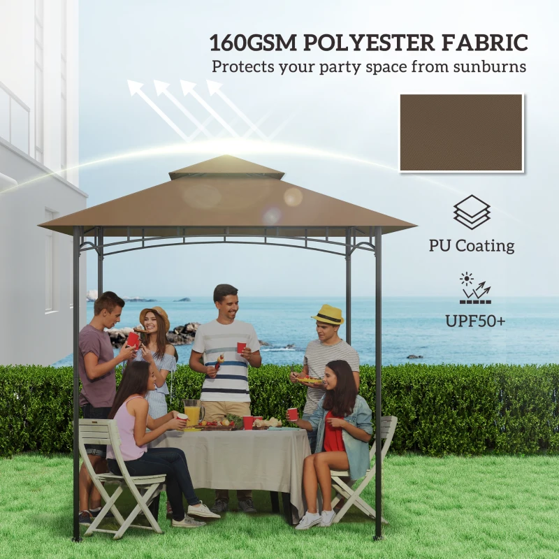 Outsunny 5' x 8' Grill Gazebo Canopy Replacement Cover Only,  UPF50+ Double Tiered BBQ Gazebo Roof, Brown