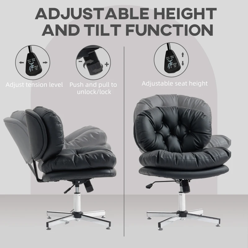 HOMCOM Computer Desk Chair, Armless Office Chair with Wide Padded Seat and Adjustable Height, Black
