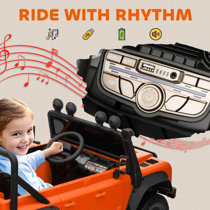 Qaba Land Rover Licensed Electric Car for Kids with Remote Control, Dual Motors, Spring Suspension, LED Lights, Orange