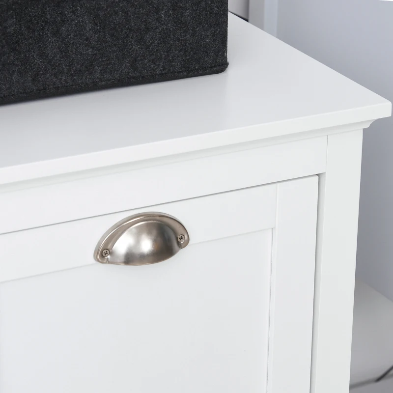 HOMCOM Dual Tilt out Laundry Hamper Cabinet, Bathroom Storage Cabinet with 2-Compartment Hamper, Modern Bathroom Floor Cabinet for Washroom, White(m-8)