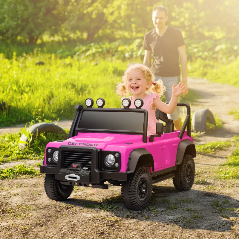Qaba Land Rover Licensed Kids Ride on Truck with Remote Control, Spring Suspension, LED Lights, 3 Speed for Ages 3-5, Pink