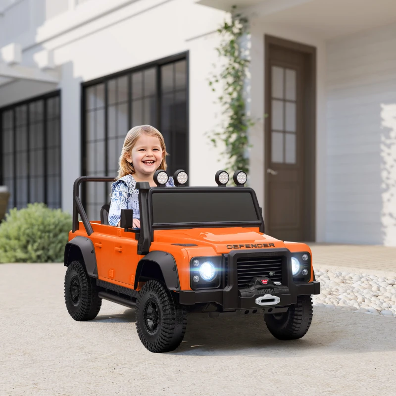 Qaba Land Rover Licensed Electric Car for Kids with Remote Control, Dual Motors, Spring Suspension, LED Lights, Orange