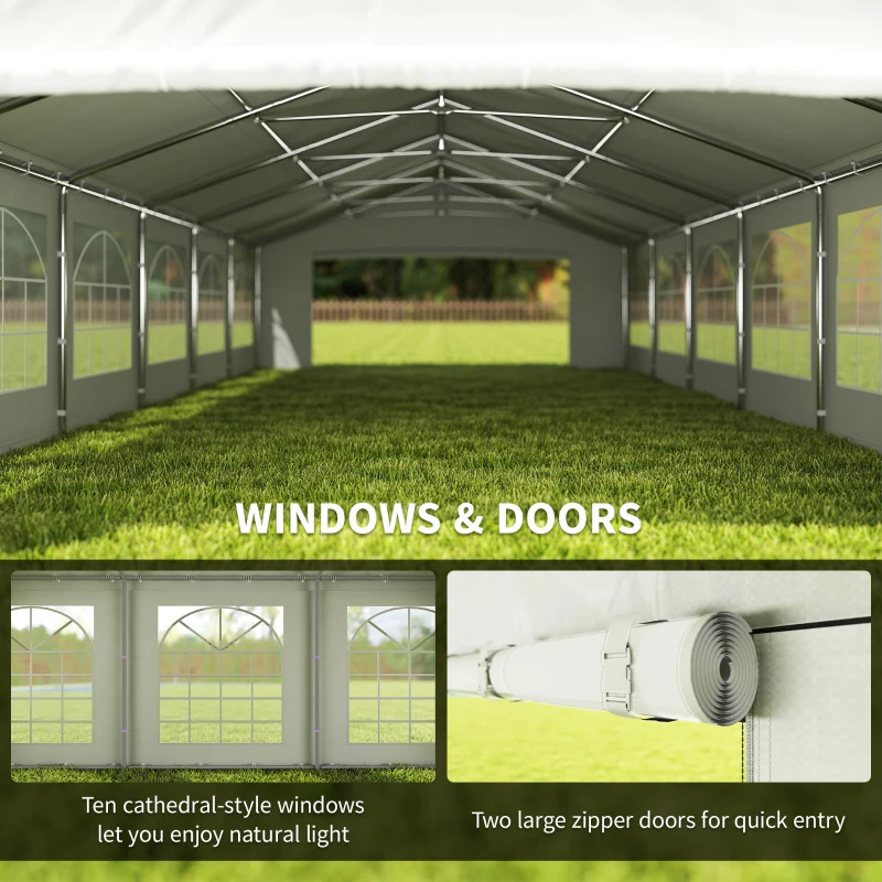 Outsunny 33'x20' Heavy Duty Steel Carport Garage Wedding Party Event Tent Shelter Gazebo Outdoor w/ Sidewalls Canopy Pavilion White