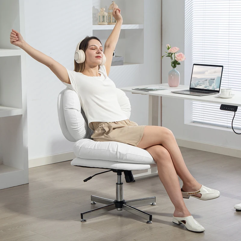 HOMCOM Computer Desk Chair, Armless Office Chair with Wide Padded Seat and Adjustable Height, White