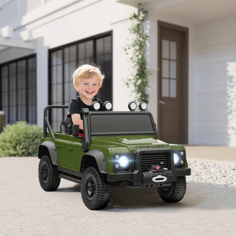 Qaba Land Rover Licensed Electric Car for Kids with Remote Control, Dual Motors, Spring Suspension, LED Lights, Green