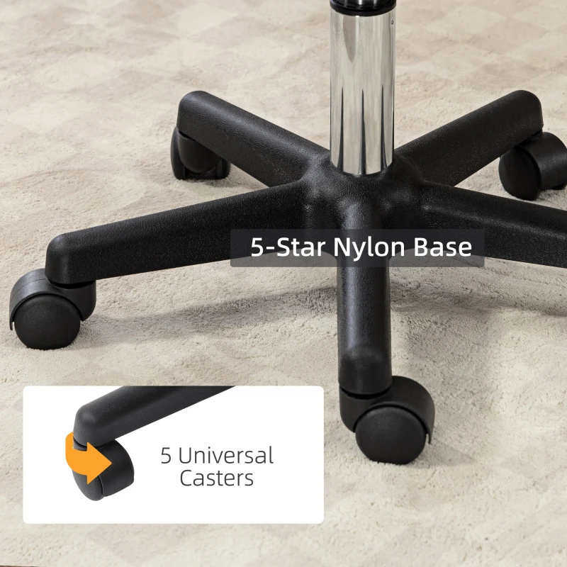 HOMCOM PU Leather Adjustable Rolling Stool, Round Swivel Drafting Stool with Back, Wheels, Light Brown