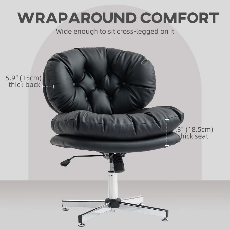 HOMCOM Computer Desk Chair, Armless Office Chair with Wide Padded Seat and Adjustable Height, Black