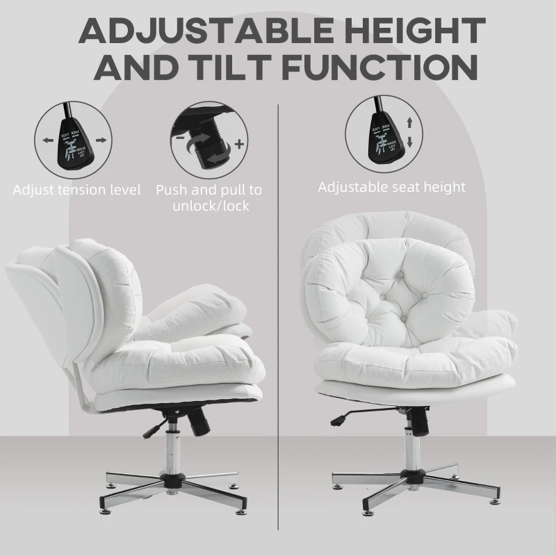 HOMCOM Computer Desk Chair, Armless Office Chair with Wide Padded Seat and Adjustable Height, White