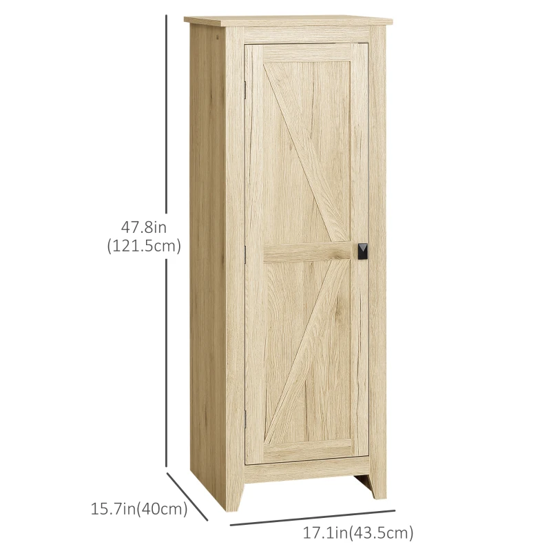 HOMCOM 48" Farmhouse Kitchen Pantry Storage Cabinet with Barn Door, Kitchen Pantry Cabinet with Adjustable Shelves, Natural
