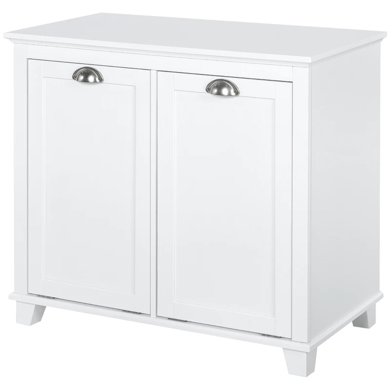 HOMCOM Dual Tilt out Laundry Hamper Cabinet, Bathroom Storage Cabinet with 2-Compartment Hamper, Modern Bathroom Floor Cabinet for Washroom, White(m-11)