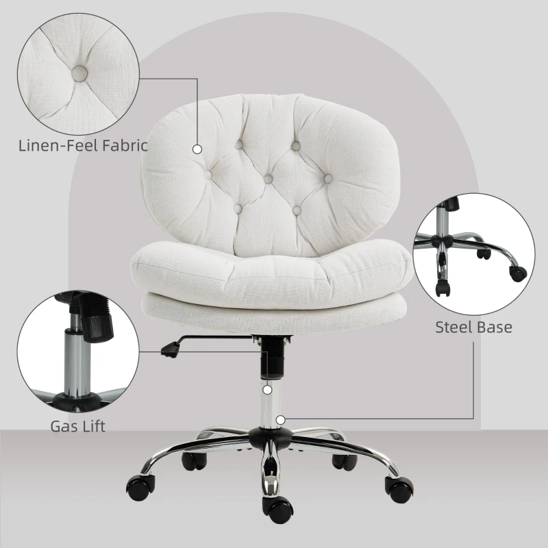 HOMCOM Computer Desk Chair, Armless Office Chair with Wide Padded Seat and Adjustable Height, Cream White