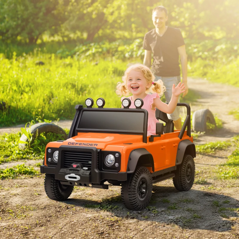 Qaba Land Rover Licensed Kids Ride on Truck with Remote Control, Spring Suspension, LED Lights, 3 Speed for Ages 3-5, Orange