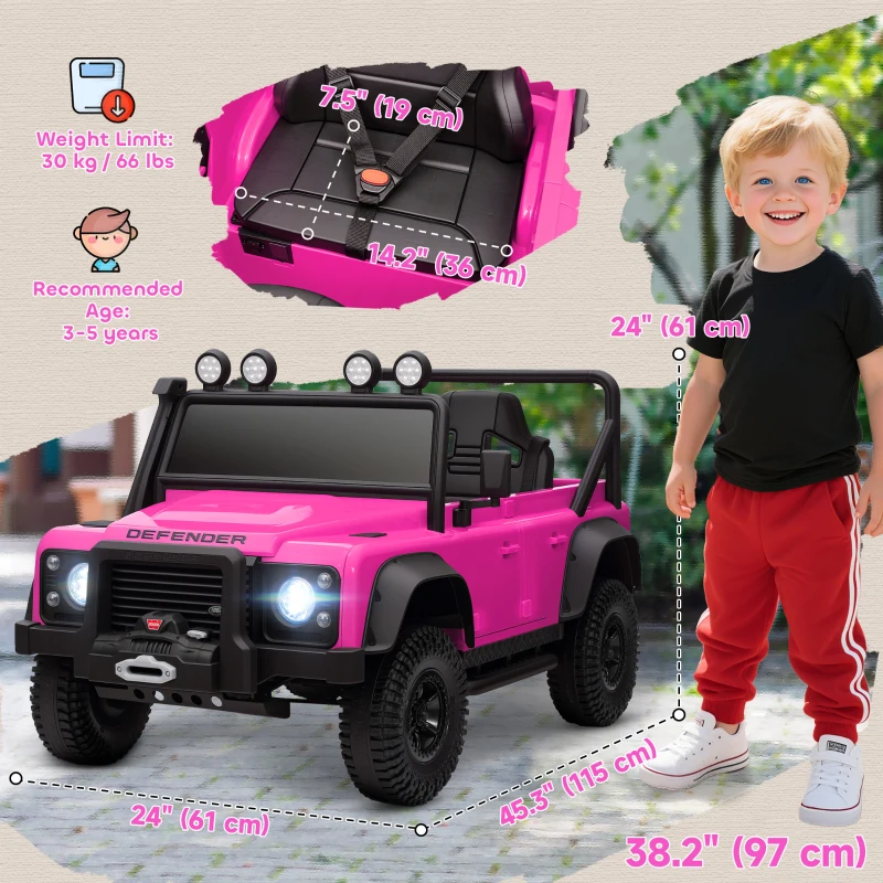 Qaba Land Rover Licensed Kids Ride on Truck with Remote Control, Spring Suspension, LED Lights, 3 Speed for Ages 3-5, Pink